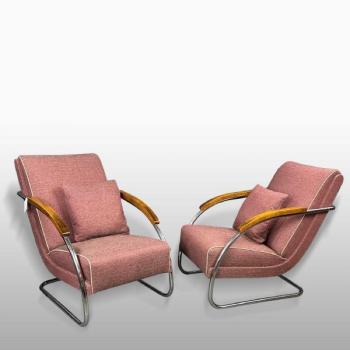 Pair of Armchairs - solid beech, chrome - 1932